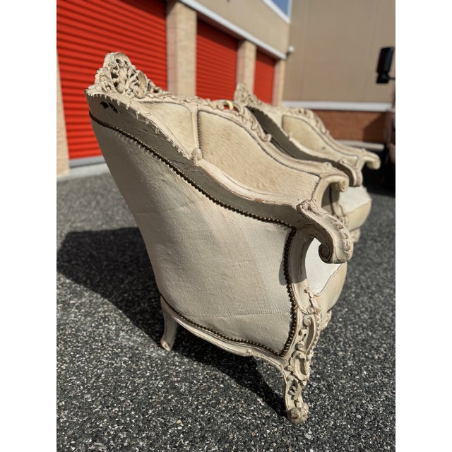 Mid 20th Century Pair of Louis XV Style Carved Bergère Lounge Chairs For Sale - Image 5 of 15