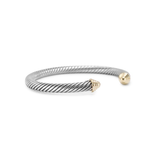 Modern David Yurman Classic Cable Dome Silver & Yellow Gold 5mm Cuff Bangle Bracelet For Sale - Image 3 of 6