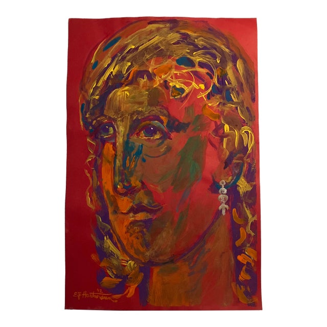 Contemporary Original E.J.Hartmann Abstract Portrait Painting Signed For Sale