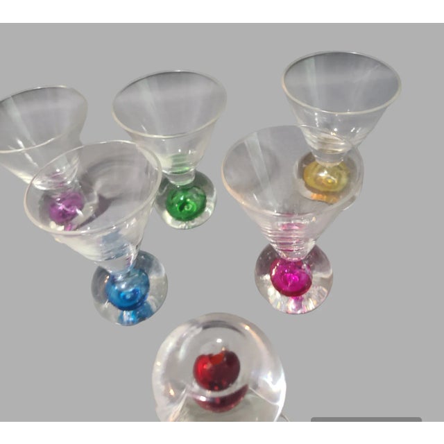 Glass Vintage Set of 6 Italian Art Glass Colorful Bubble Base Cordials, Shot, Snap, Glasses For Sale - Image 7 of 7