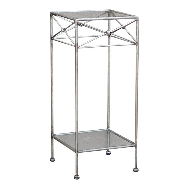 Vintage Square Wrought Iron and Glass 2 Tiered Plant Stand For Sale