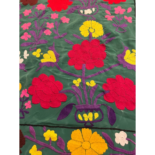 Late 20th Century Suzani Style Textile, Red, Yellow, Floral, Colorful For Sale - Image 4 of 15