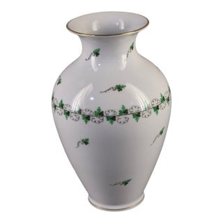 Vintage Fine Porcelain Hand Painted Herend Hungary Vase 9.5'' High For Sale