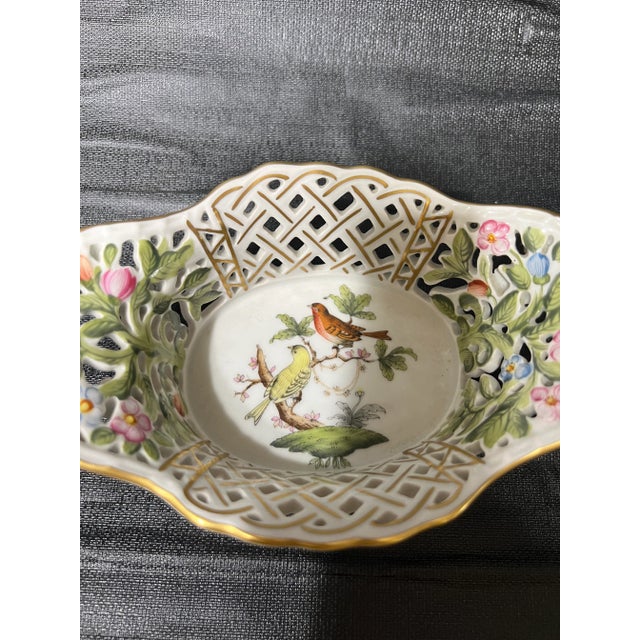 Ceramic Late 20th Century Vintage Herend Rothschild Bird Openwork Catchall For Sale - Image 7 of 12