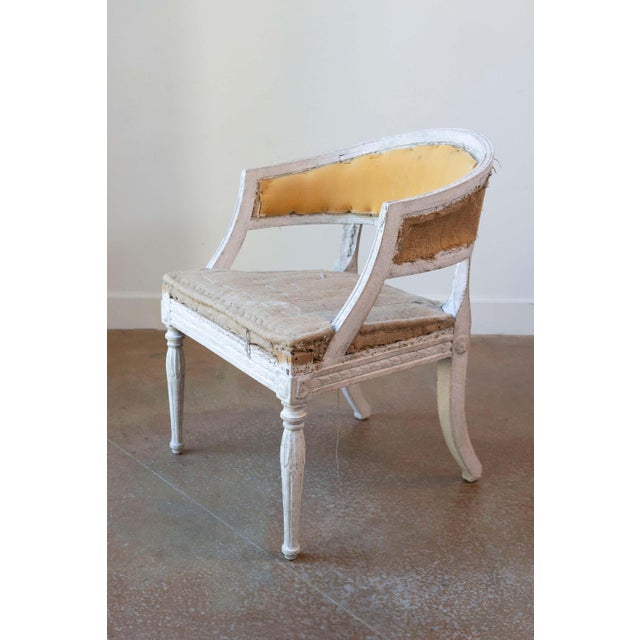 Gustavian (Swedish) Swedish Gustavian Style Painted Tub Chair with Carved Campanula Friezes For Sale - Image 3 of 8