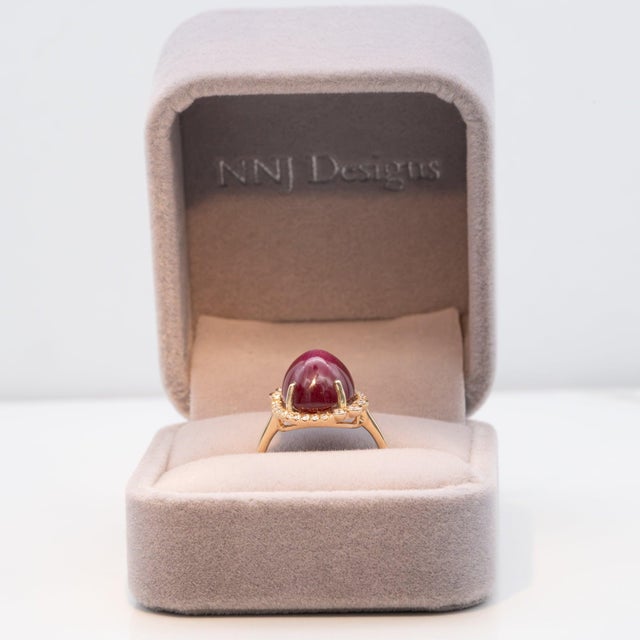 12Ct Star Ruby Ring With Earth-Mined Diamond Accents in Solid 14k Gold, 13x11mm, Size 6.75 For Sale - Image 4 of 9