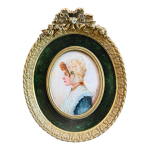 Late 19th Century Rare Signed Antique French Louis XVI Style Miniature Portrait in Ormolu Frame Signed Bussy