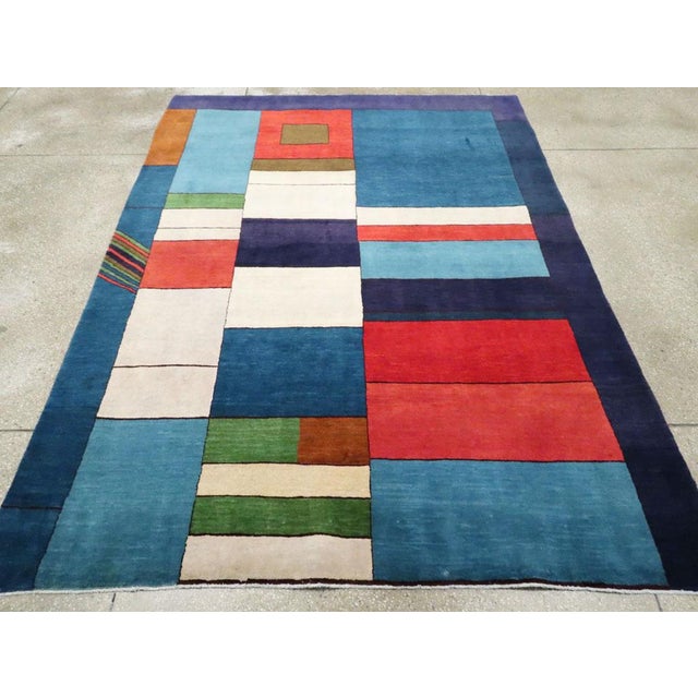 Mid 20th Century Galerie Shabab Collection Mid-20th Century Persian Mahal Art Deco Rug Inspired by Edward McKnight Kauffer For Sale - Image 5 of 10