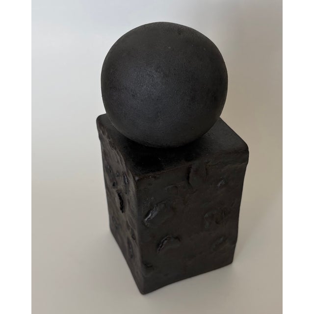 Black Matt Black Brutalist Ball and Column Sculpture For Sale - Image 8 of 8