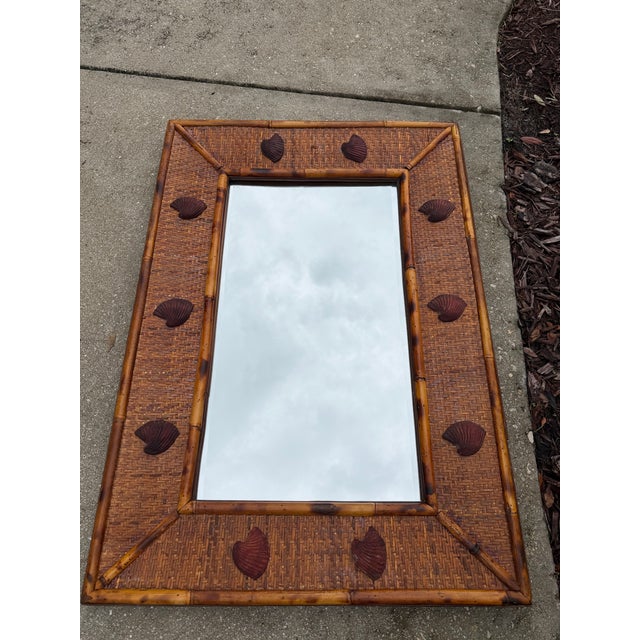 Bassett Vintage Bassett Coastal Burnt Bamboo, Rattan & Shell Wall Mirror For Sale - Image 4 of 9