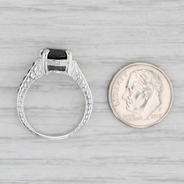 Metal 2.70ctw Black Diamond Ring 14k White Gold Size 6 Engagement For Sale - Image 7 of 8