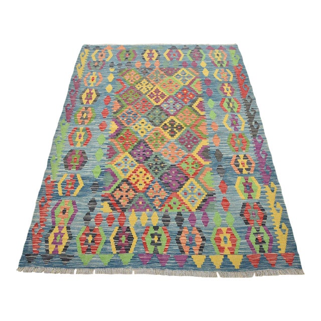 Kilim Multicolor Wool Tribal Handwoven Rug 5'1'' X 6'5'' For Sale