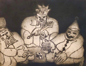 Ben-Zion Weinman, Purim Holiday Scene Judaica Aquatint Etching American Modernist WPA Artist