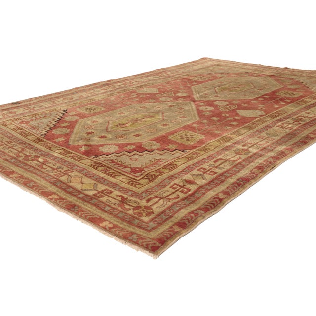53044 Vintage Turkish Oushak Rug, 05'04 x 08'00. The Anatolian Cipher: A Vintage Turkish Oushak Masterpiece of Tribal...