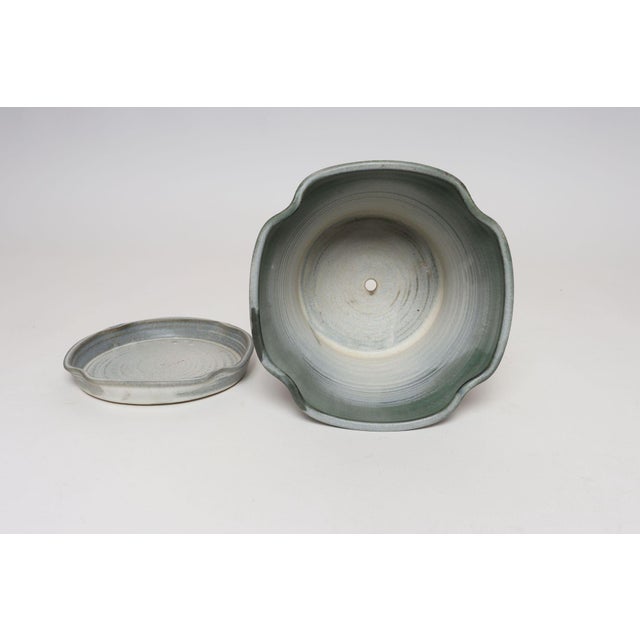 Vintage Green Matte Glaze Botanical Ceramic Planter With Plate by Deanna Nichols For Sale - Image 4 of 18