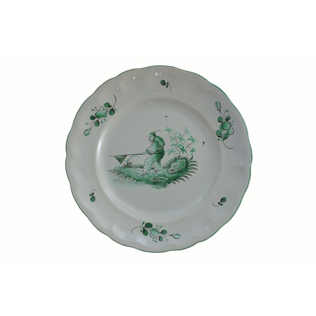 Green 1980s French Chinoiserie St Clément Faience Dinner Plates East Wind Pattern - Set of 8 For Sale - Image 8 of 18