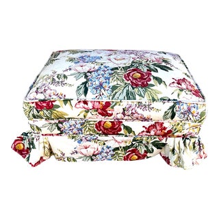 Ralph Lauren Style Floral Ottoman W/Casters For Sale