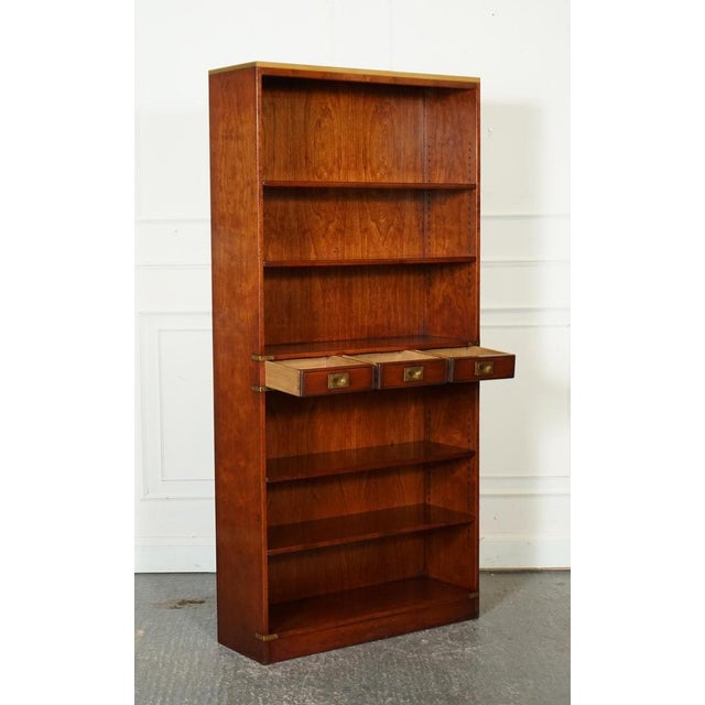 Harrods London Kennedy Three Drawers Burr Yew Wood & Brass Military Bookcase. A true masterpiece of craftsmanship and...