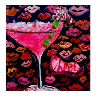 Kiss Me Cocktail Expressionism Acrylic Painting For Sale