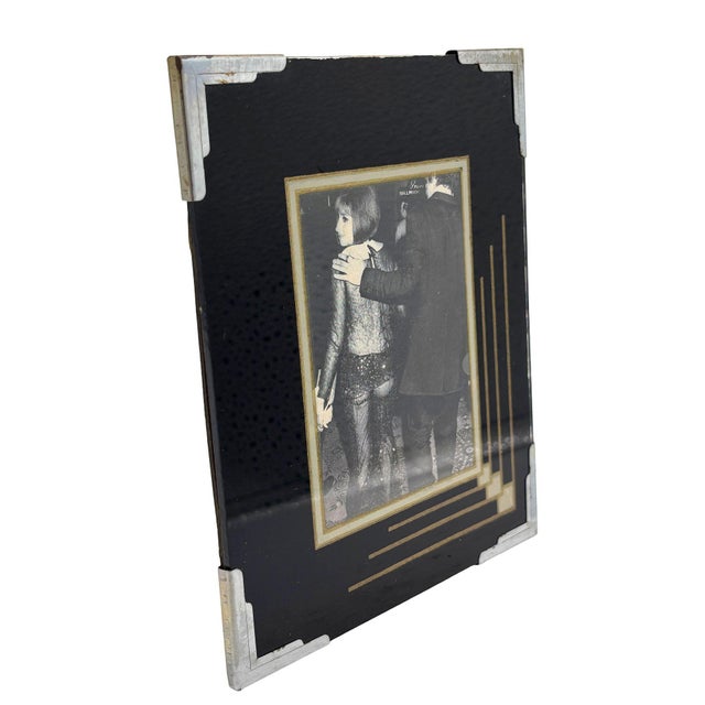 1920s Art Deco Reverse Black & Gold Painted Glass Picture Frame currently holding a print of Barbra Streisand's Iconic...