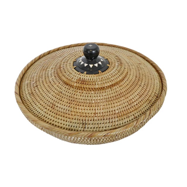 Tan Vintage Asian Boho Rattan Kenta Bowl With Lid For Sale - Image 8 of 8