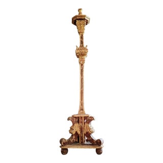 18th/19th Century Tyrolean Italian Baroque Faux Marble Polychrome Painted Carved Giltwood Altar Lamp Torchiere For Sale