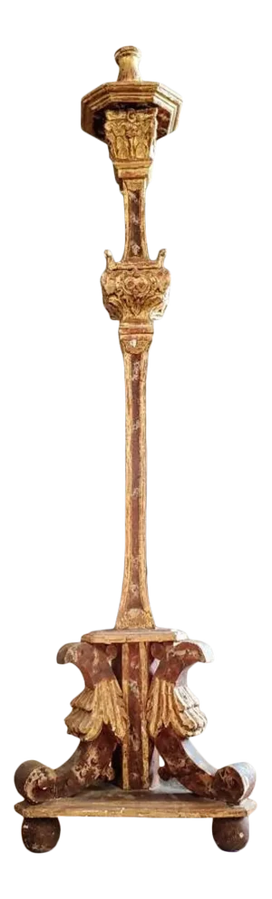 18th/19th Century Tyrolean Italian Baroque Faux Marble Polychrome Painted Carved Giltwood Altar Lamp Torchiere