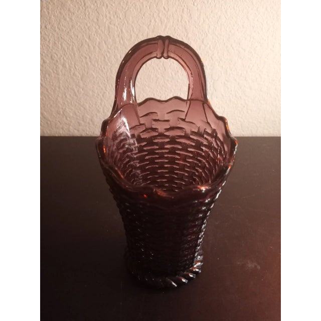 1980s 1980s Westmoreland Amethyst Glass Weave Basket Vase For Sale - Image 5 of 9