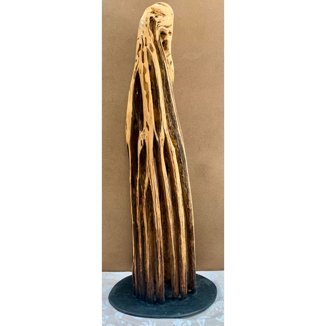 Wood Kenzi Shiokava Late 20th Century Large 47" Signed Hand-Carved Wood Organic Brutalist Totemic Sculpture For Sale - Image 7 of 12