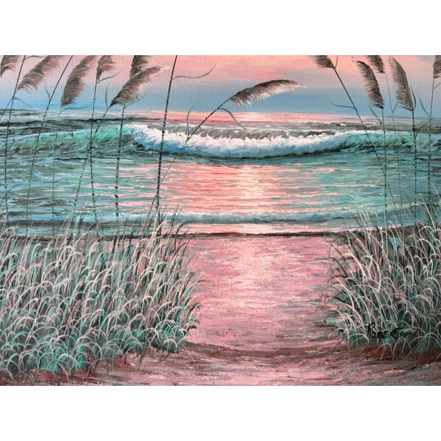 Vintage Impressionist Beach Seascape Sunset Oil Painting, Framed For Sale - Image 4 of 12