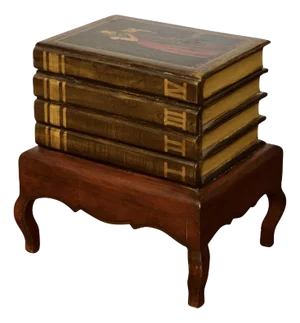 20th Century Faux Books Table With Portrait Painting and Lift-Top Storage