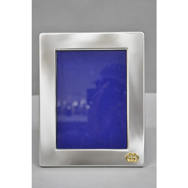 Vintage Gucci Italy Brushed Silver Gold Double G Monogram Photo Picture Frame For Sale - Image 12 of 12