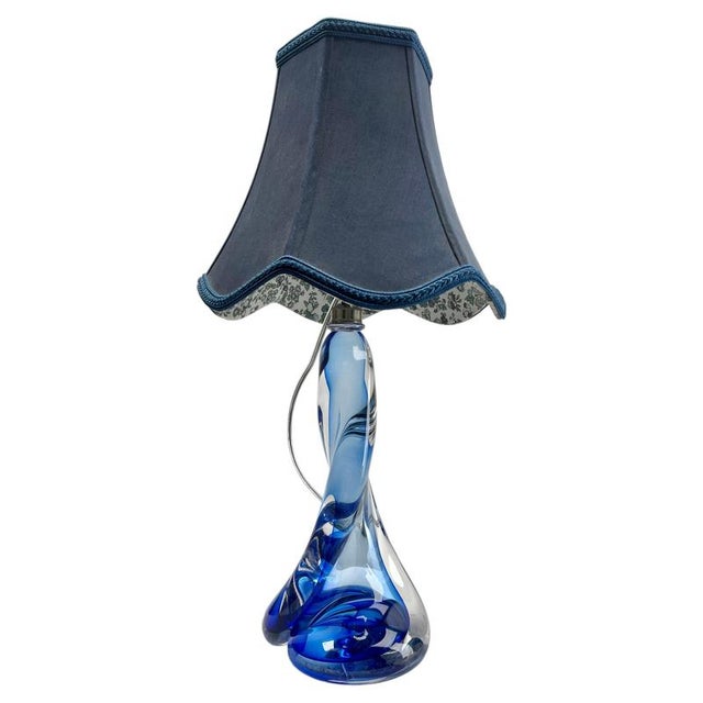 Twisted Cobalt Sommerso Crystal Table Lamp from Val Saint Lambert, 1953 For Sale - Image 3 of 10
