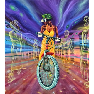 Ghost Town: Acrylic and Oil Pastel Painting on Paper For Sale