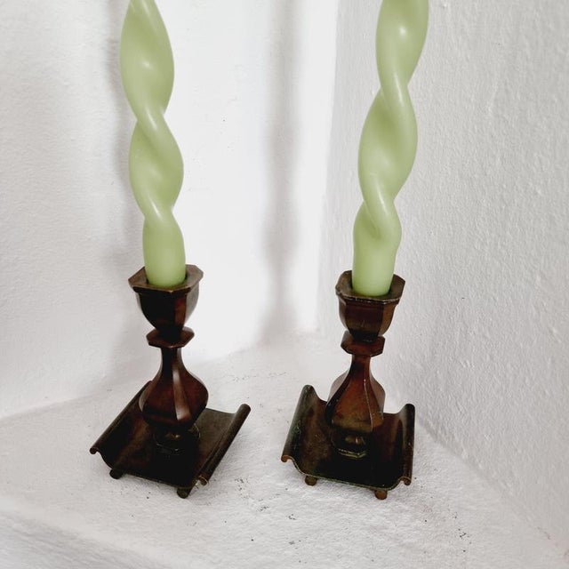 Metal Vintage Candlesticks in Bronze by Sune Bäckström, 1920s, Set of 2 For Sale - Image 7 of 9