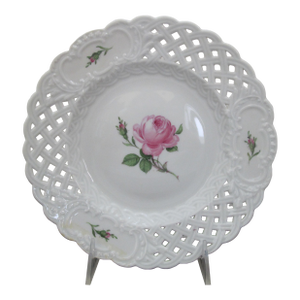 Antique 19thc Meissen Porcelain Pink Rose Reticulated 8 1/4" Dessert Plate