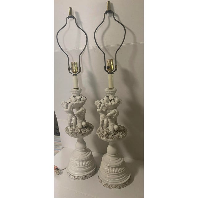 White French Neoclassical Blanc-De-Chine Porcelain Cherub Style Lamp a Pair For Sale - Image 8 of 12