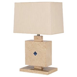 Italian Travertine Marble and Lapis Lazuli Table Lamp, 1970s For Sale