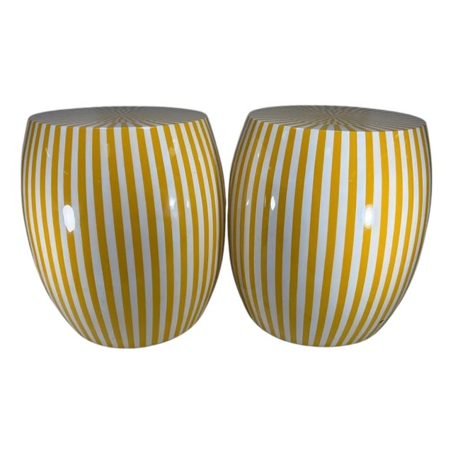 1990s Pair of Janson Striped Resin Stools by Made Goods For Sale