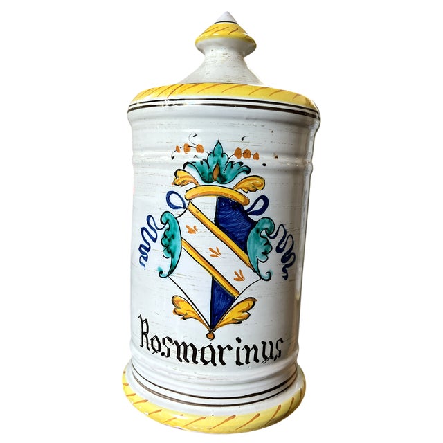 1960s 1960s Set of 3 Italian Majolica Apothecary Jars – Aqua Anisi, Rosmarinus & Aqua Salvia For Sale - Image 5 of 11