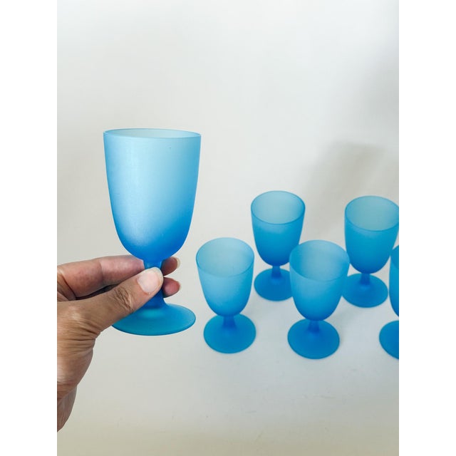 Mid-Century Modern 1960s Carlo Moretti Italy Satinato Frosted Blue Glasses - Set of 6 For Sale - Image 3 of 10