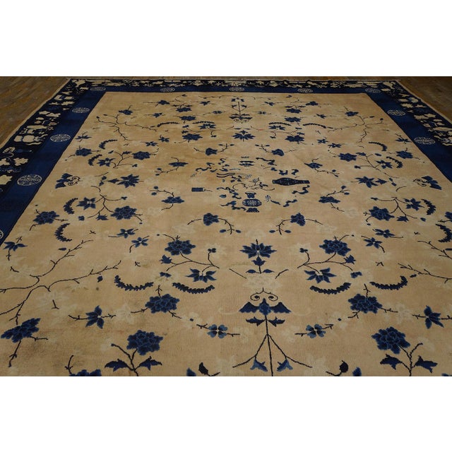 Early 20th Century Chinese Peking Carpet ( 12' x 15' - 365 x 458 ) Antique Allover Floral Wool Hand Knotted Pile Ivory...