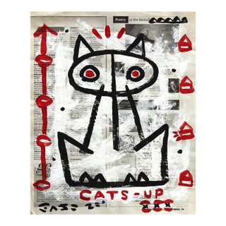 Perk Up Cats-Up - Original Food Pop Art Acrylic Painting on Newspaper For Sale