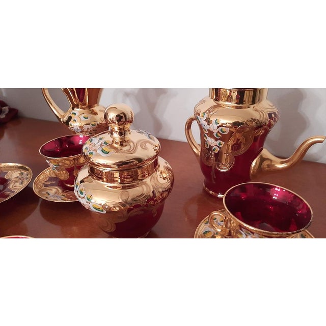 Metal Coffee Set in Murano Glass, Gold and Ceramic by Murano for Manifattura Di Murano, 1960s, Set of 8 For Sale - Image 7 of 13