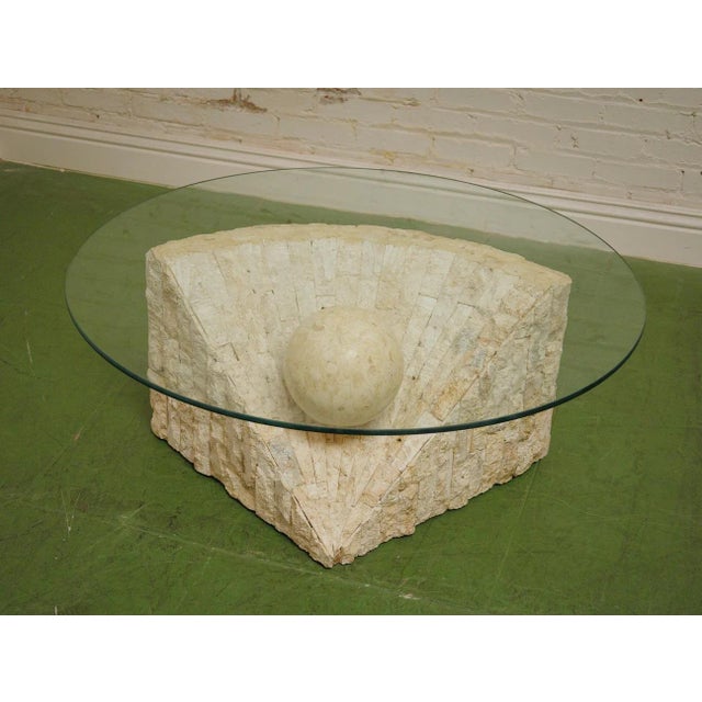 Ivory 1980s Postmodern Tessellated Mactan Stone Coffee Table For Sale - Image 8 of 9