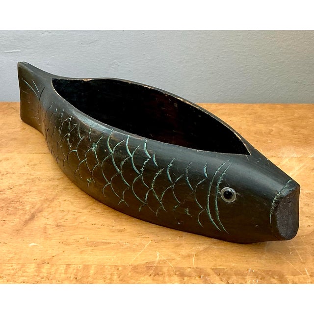 Vintage Carved Wood Fish Bowl For Sale - Image 12 of 12
