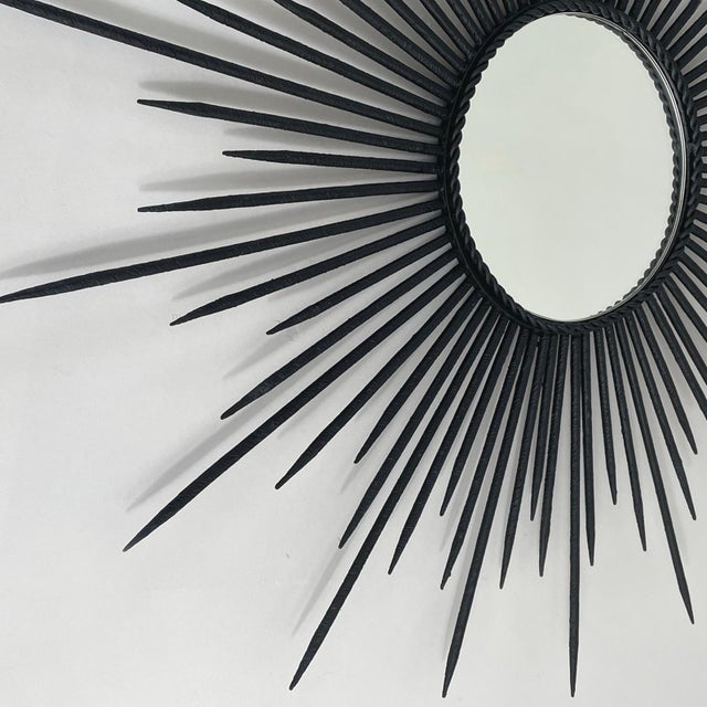 Brutalist Black Wrought Iron Sunburst Mirror, France, 1950s For Sale - Image 15 of 17