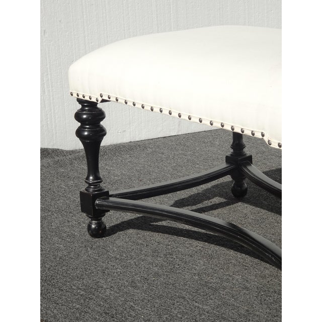 Modern Modern White Bed Side Bench With Curved Black Base & Designer Fabric For Sale - Image 3 of 11