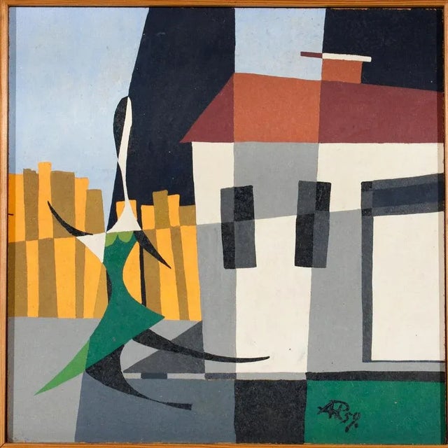 Cubist Artist, Composition with House, 1959, Painting, Framed For Sale - Image 5 of 5