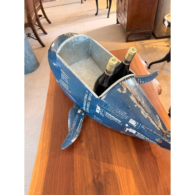 Blue Vintage Artist Made Upcycled Metal Whale Drink Cooler/Ice Bucket For Sale - Image 8 of 8